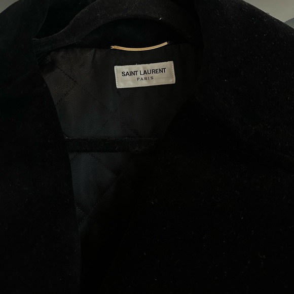 SAINT LAURENT Oversized Velvet Coat Crystal Logo - Picture 7 of 16